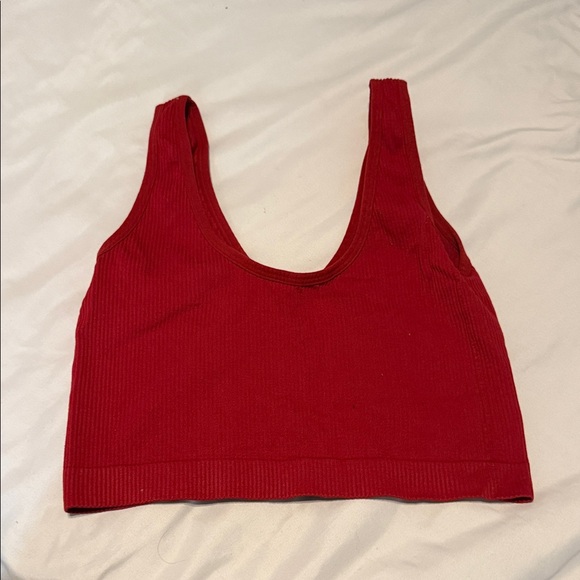 Red Ribbed Crop Top - Picture 2 of 3